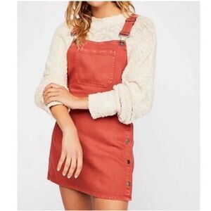 Free People Louise Overall Dress Rust Mini Jumper Pinafore Size 2